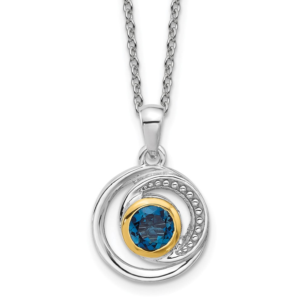 Sterling Silver 14K Gold Accent London Blue Topaz Necklace 20"