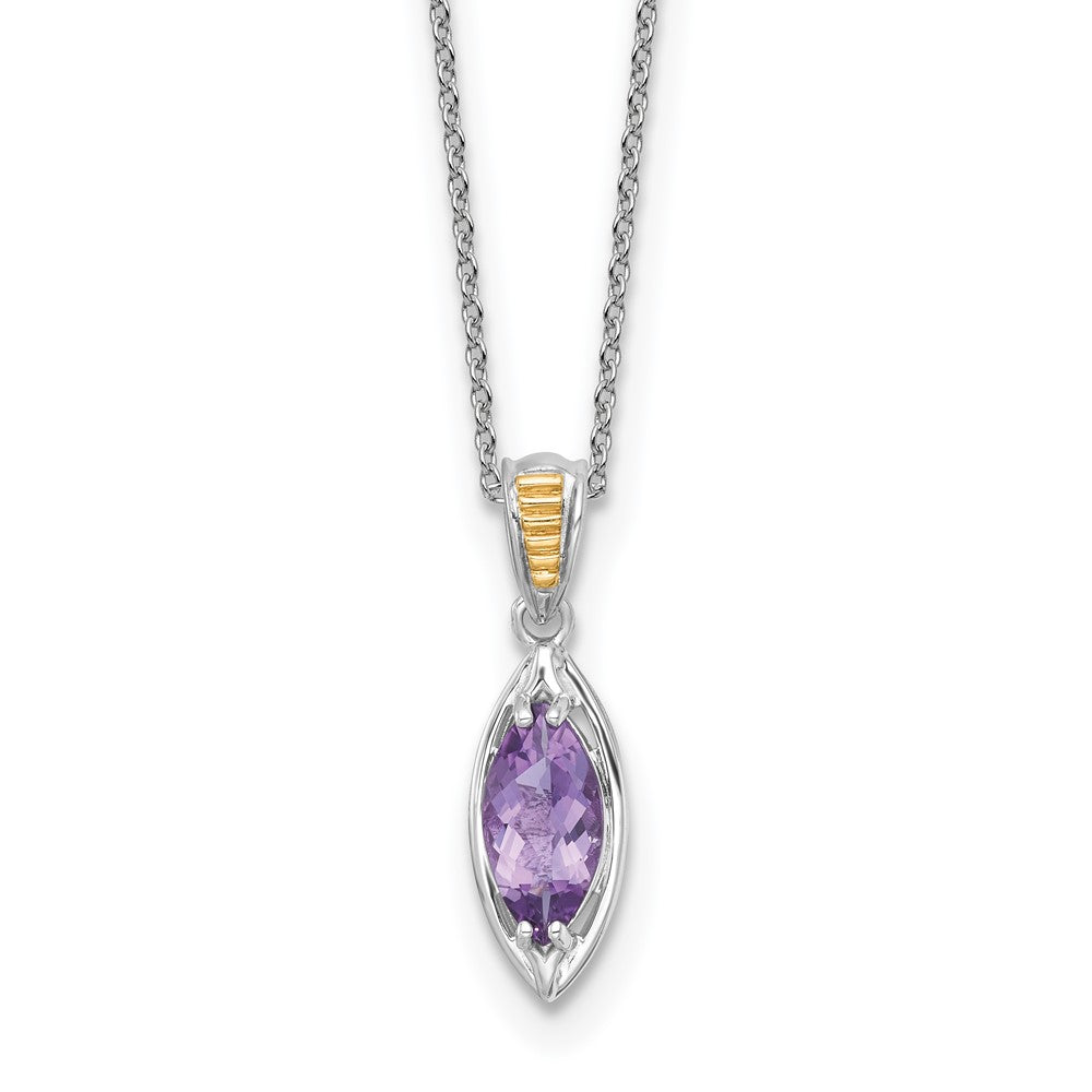Sterling Silver 14K Gold Accent Marquise Amethyst Necklace 18"