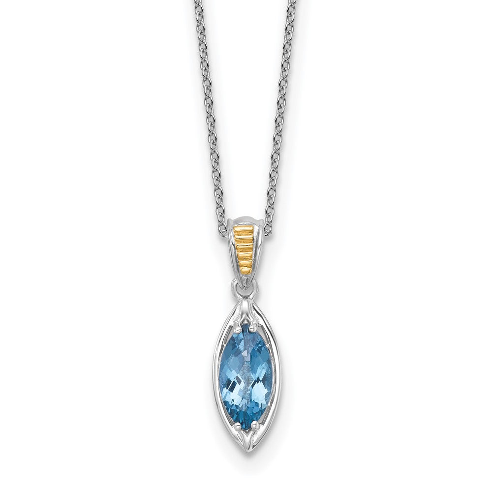 Sterling Silver 14K Gold Accent Marquise London Blue Topaz Navette Necklace 18"