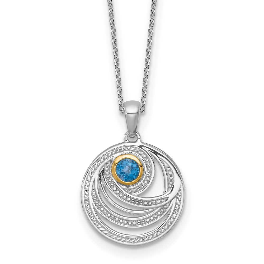 Sterling Silver 14K Gold Accent Round London Blue Topaz Swirl Circle Necklace 18"