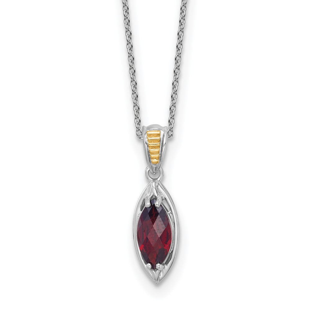 Sterling Silver 14K Gold Accent Marquise Garnet Navette Necklace 18"