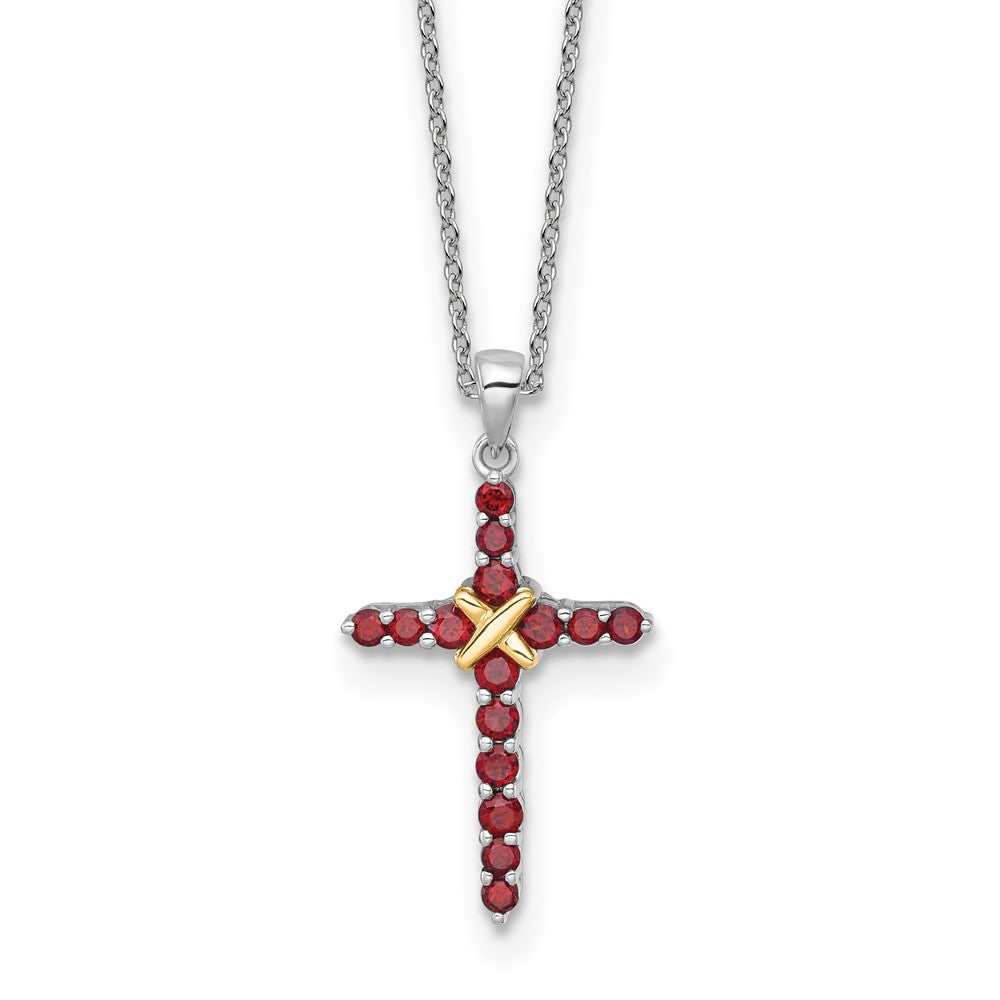Sterling Silver with 14k -X- Accent Round Garnet Cross Necklace 18"