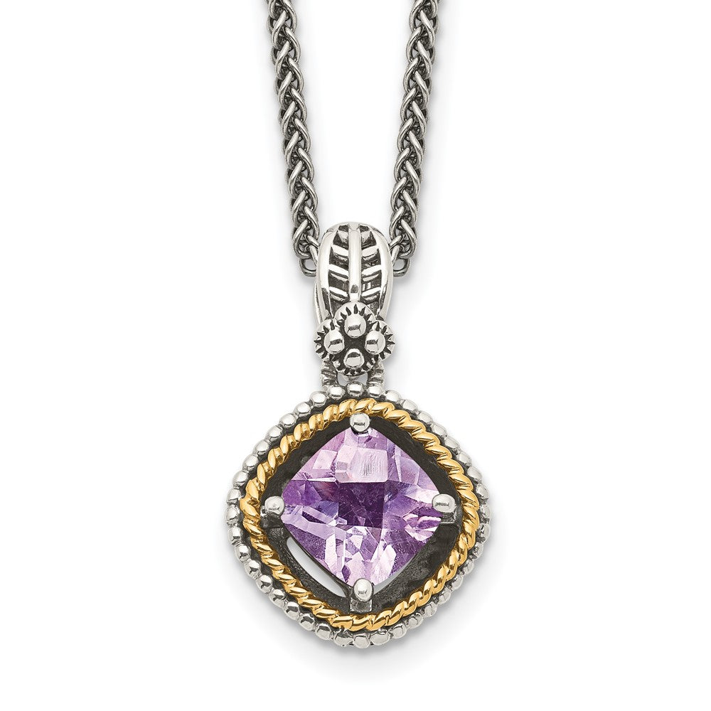 Sterling Silver 14K Gold Accent Cushion Pink Quartz Necklace 18"