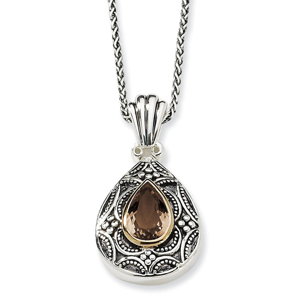 Sterling Silver 14k Gold Accent Smoky Quartz Necklace 18"