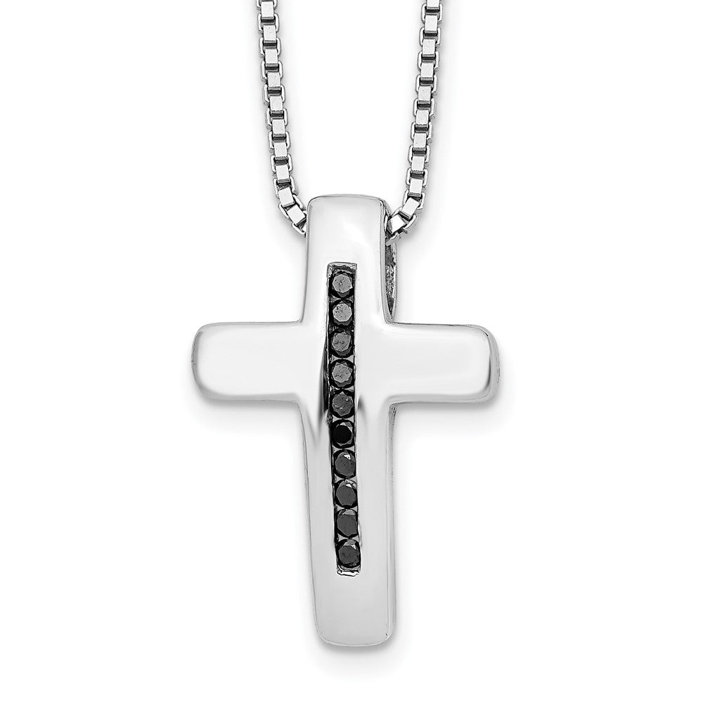 Sterling Silver Black Diamond Cross Necklace 20"