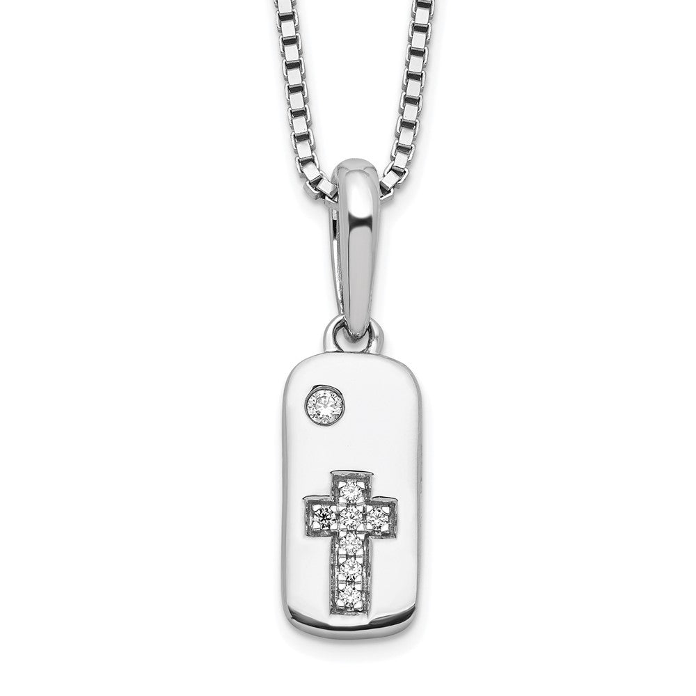 Sterling Silver Diamond Cross Tag Necklace 20"