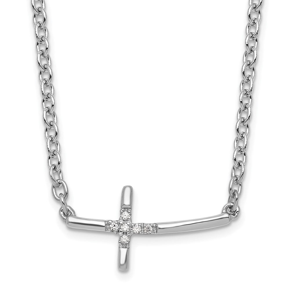Sterling Silver Diamond Sideways Cross Necklace 18"