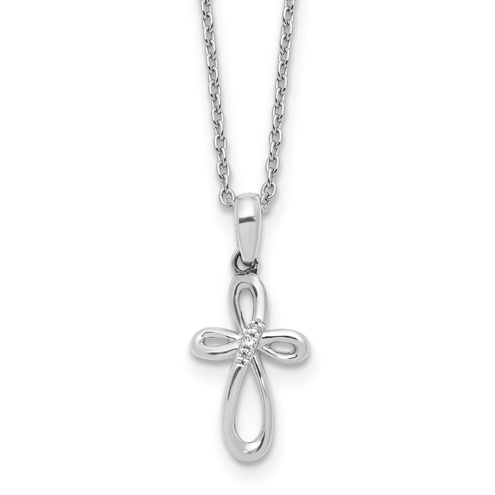Sterling Silver Fancy Diamond Cross Necklace 18"