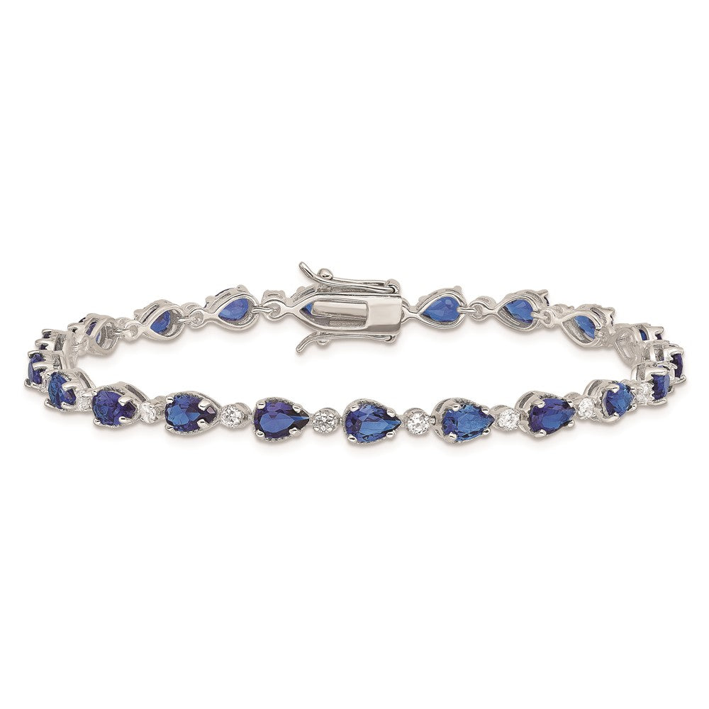 925 Sterling Silver Rhodium-plated Blue and Clear Cubic Zirconia Bracelet 7 inch