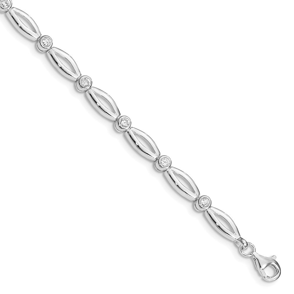 925 Sterling Silver Rhodium-plated Polished Fancy Cubic Zirconia Bracelet 7 inch