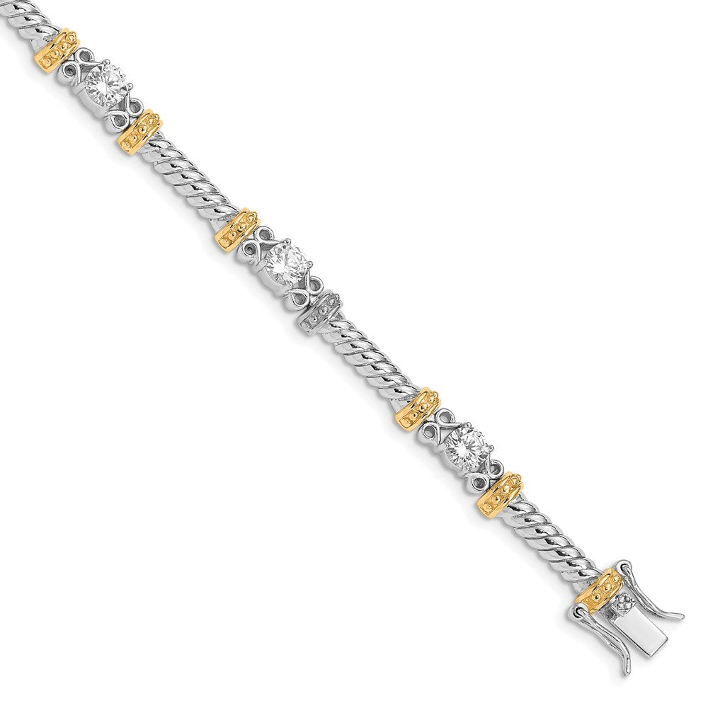 925 Sterling Silver Rhodium-plated and Vermeil Cubic Zirconia Bracelet 7 inch