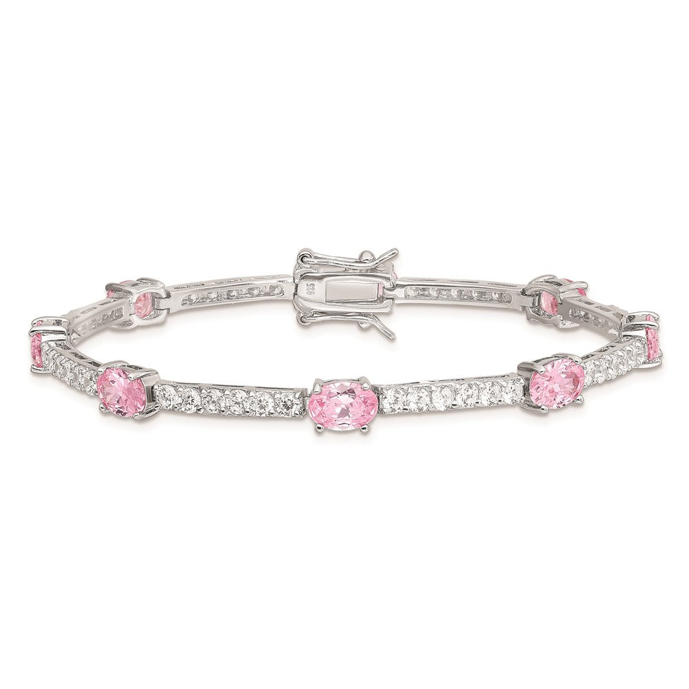 925 Sterling Silver Rhodium-plated Pink and Clear Cubic Zirconia Bangle Bracelet 7 inch