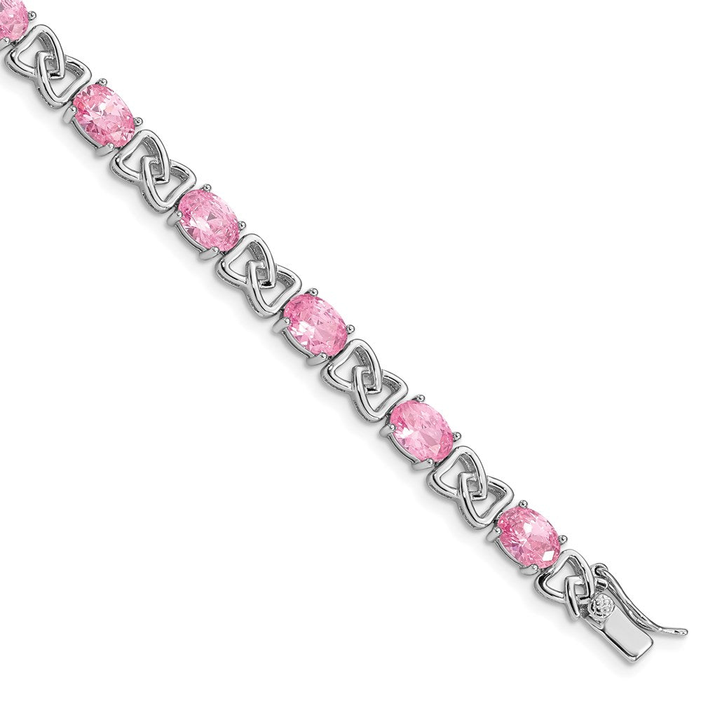 925 Sterling Silver Rhodium-plated Pink Cubic Zirconia Bracelet 7 inch