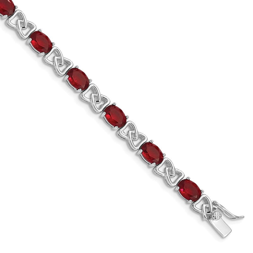 925 Sterling Silver Rhodium Plated Red Cubic Zirconia Bracelet 7 inch