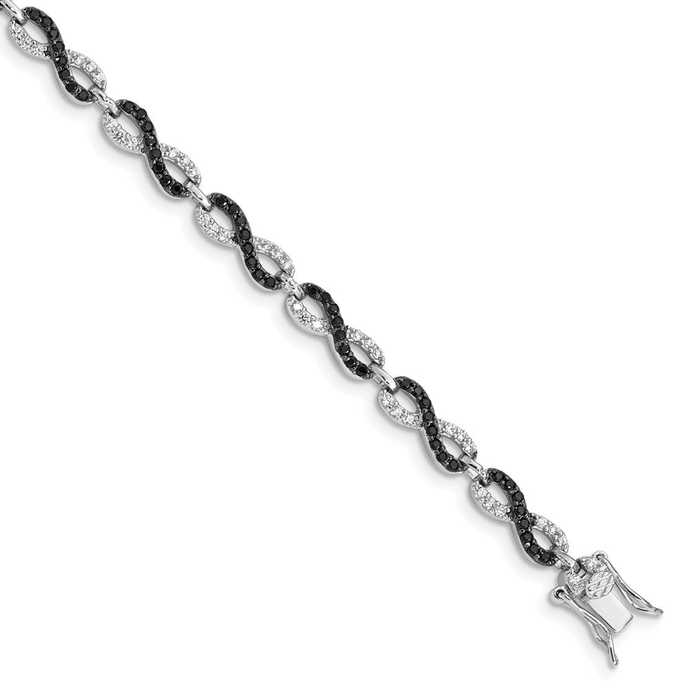 925 Sterling Silver Rhodium-plated Black/White Cubic Zirconia Infinity Bracelet 7.5 inch
