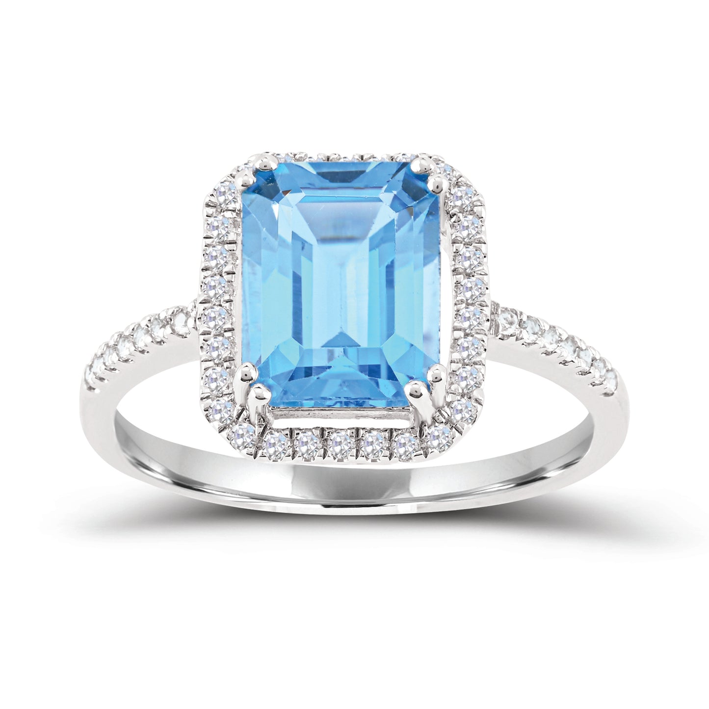 10K White Gold Swiss Blue Topaz & White Zircon Engagement Ring Size 7 - 2.5Ct