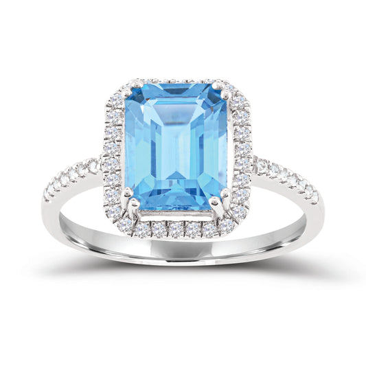 10K White Gold Swiss Blue Topaz & White Zircon Engagement Ring Size 7 - 2.5Ct