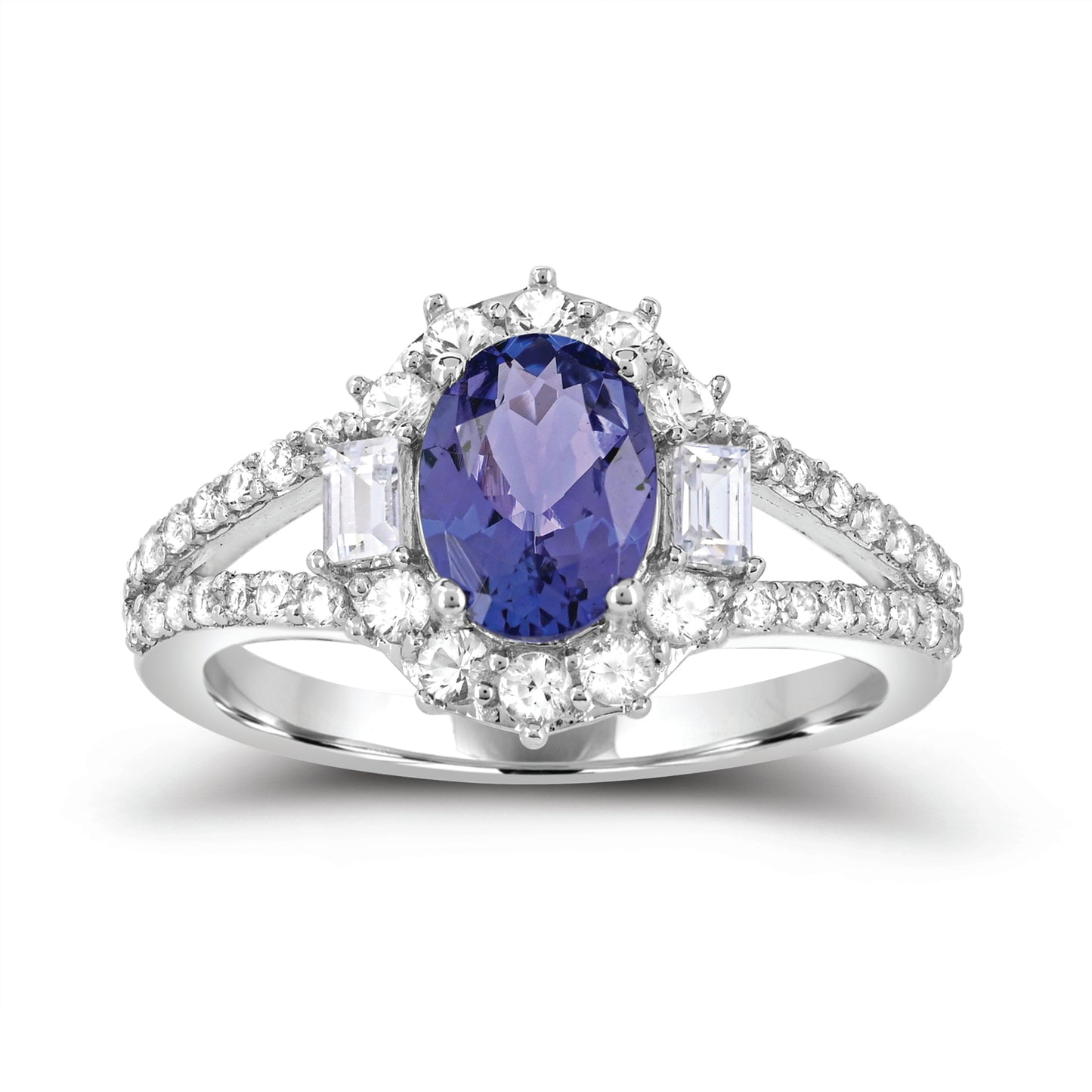 10K White Gold Tanzanite and White Zircon Engagement Ring Size 7 - 1.2Ct