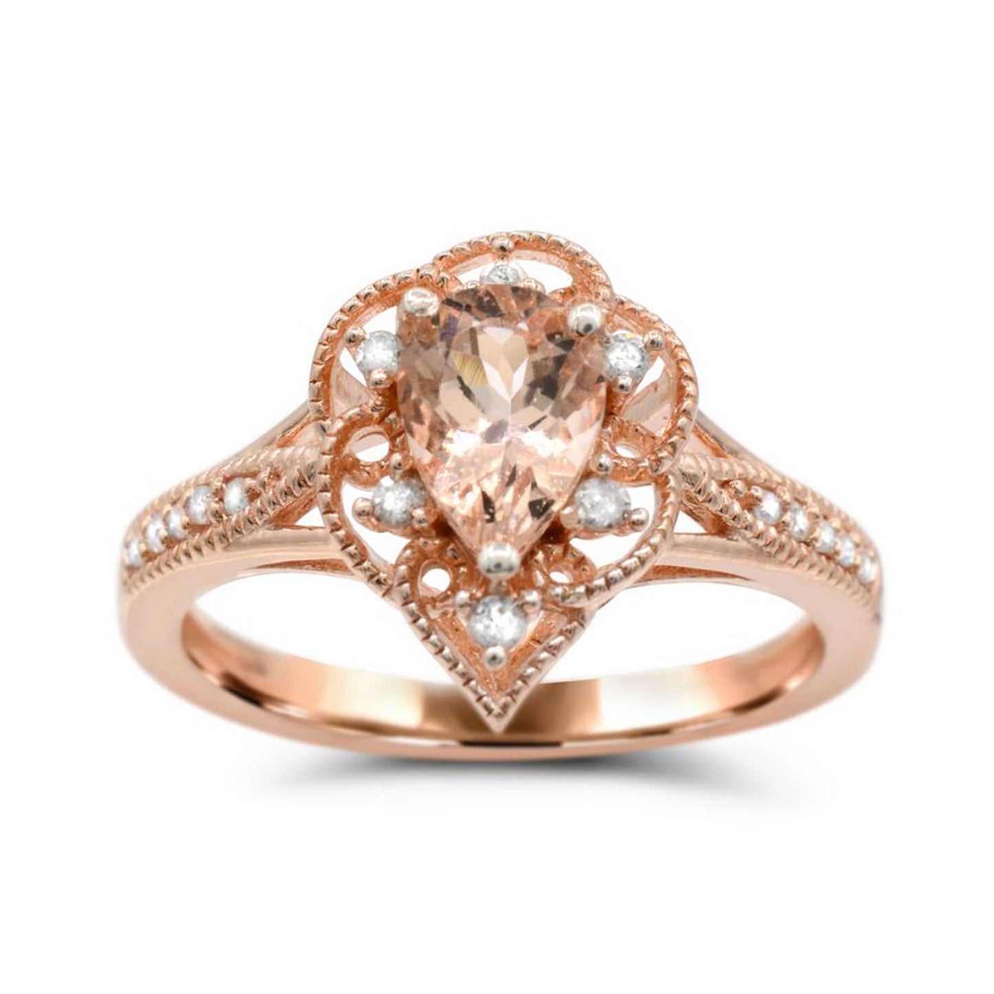 10K Rose Gold Morganite & Diamond Engagement Ring Size 7 -0.60Ct, Color-G-H, SI3