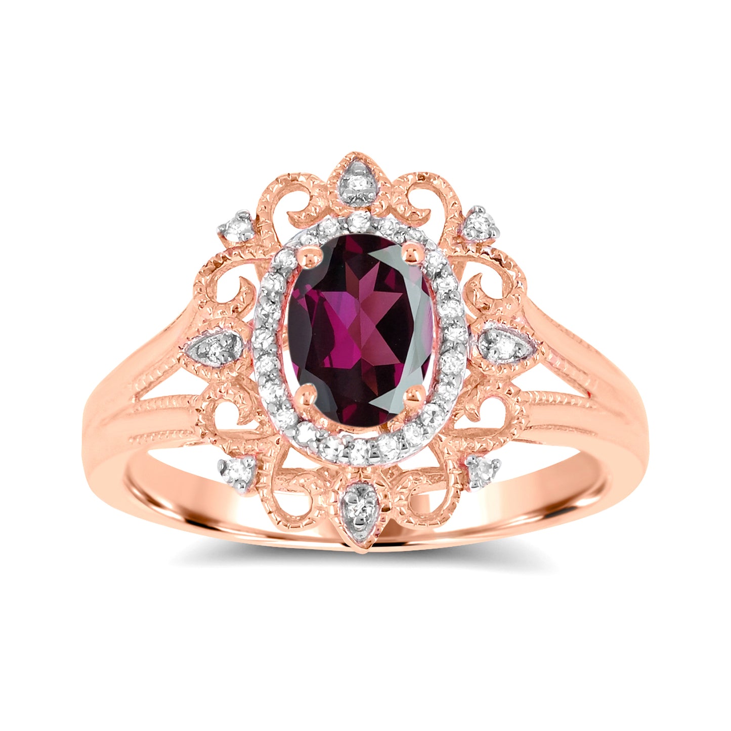 14K Rose Gold Purple Garnet & Diamond Engagement Ring Size 7 -0.70Ct, G-H, SI3