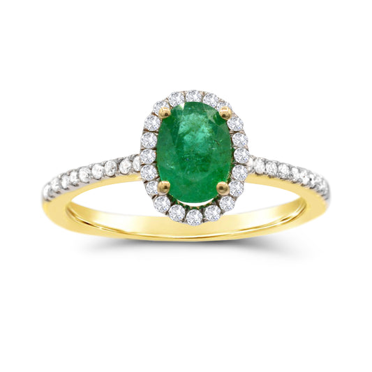14K Gold Genuine Emerald & Diamond Halo Engagement Ring Size 7 -0.70Ct, G-H, SI3