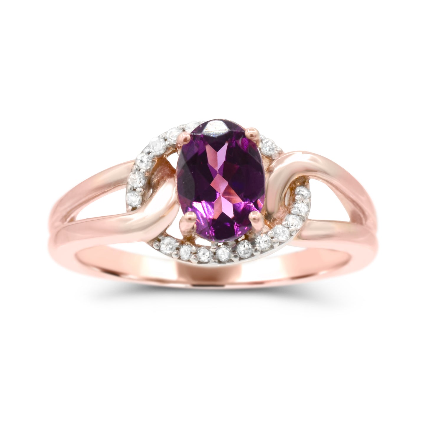 10K Rose Gold Purple Garnet & Diamond Engagement Ring Size 7 -0.90Ct, H-I, I1-I2
