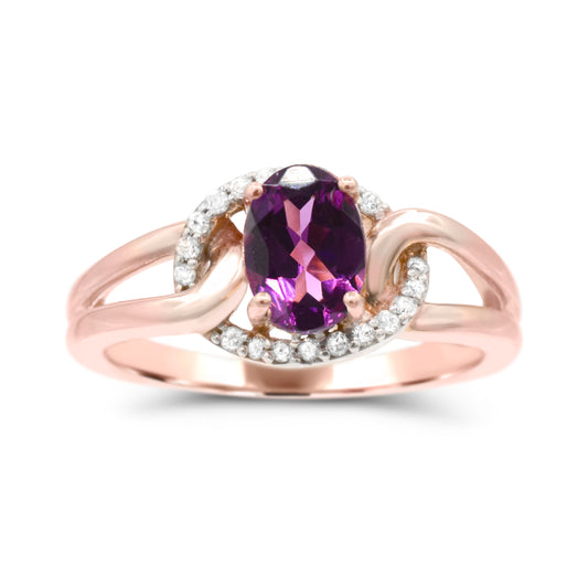10K Rose Gold Purple Garnet & Diamond Engagement Ring Size 7 -0.90Ct, H-I, I1-I2