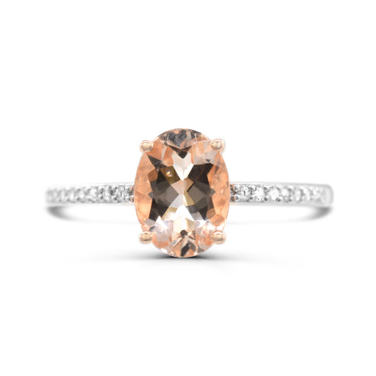 10K Rose Gold Morganite with Diamonds Engagement Ring Size 7 -1 Ct, H-I, I1-I2