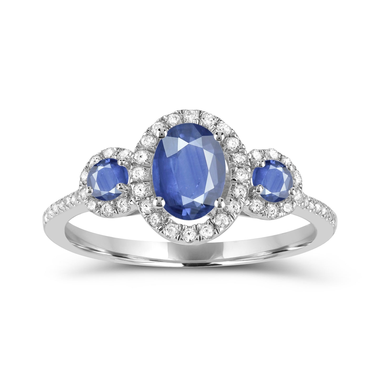 14K White Gold Blue Sapphire and Diamond Engagement Ring Size 7 - 0.90Ct