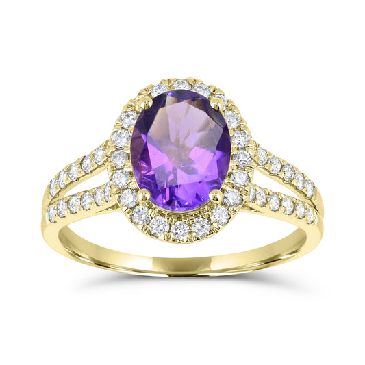 10K Yellow Gold Amethyst and White Zircon Engagement Ring Size 7 - 1.50Ct