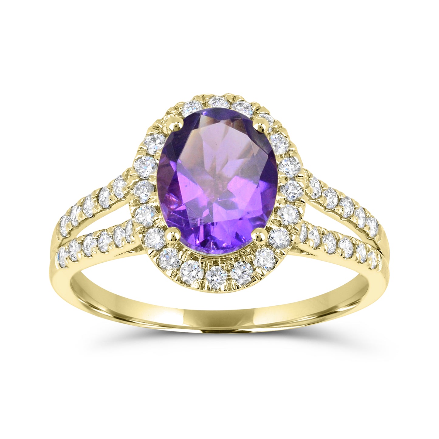 10K Yellow Gold Amethyst and White Zircon Engagement Ring Size 7 - 1.50Ct