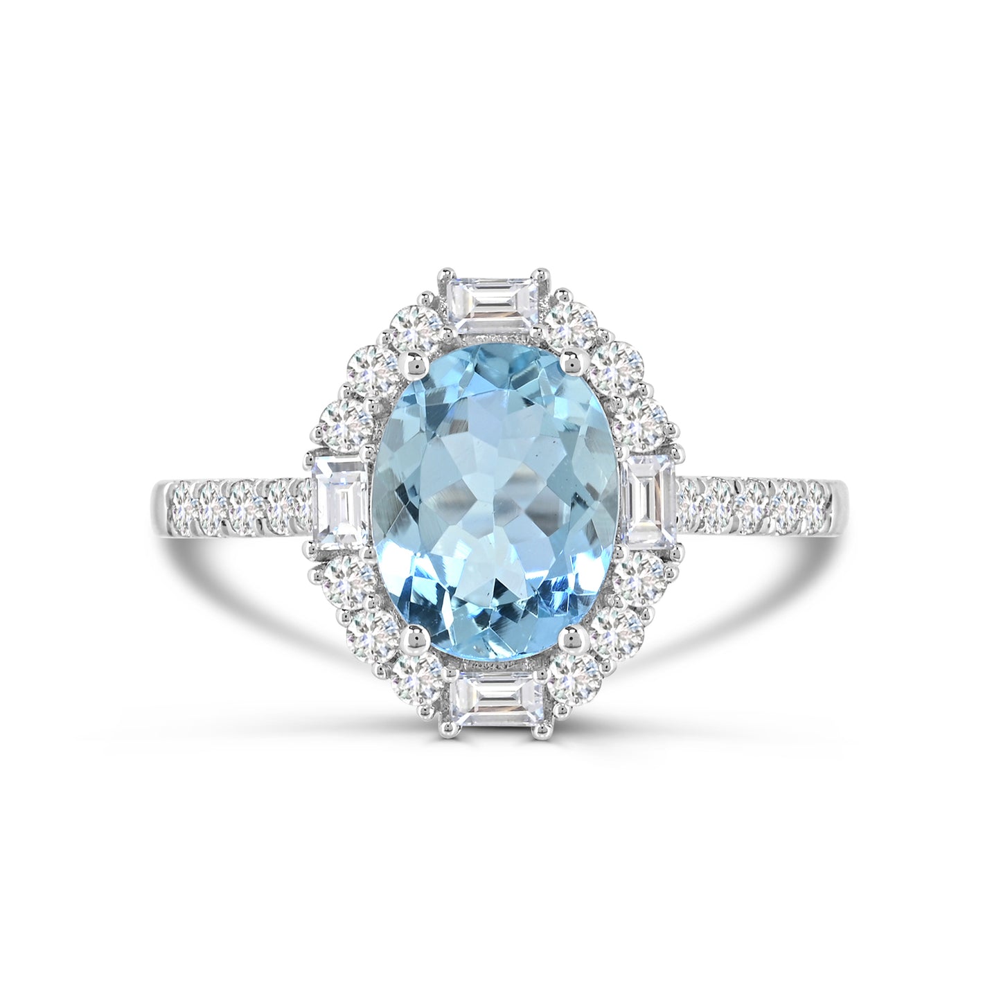 14K White Gold Aquamarine and Diamond Engagement Ring Size 7 - 1.5Ct