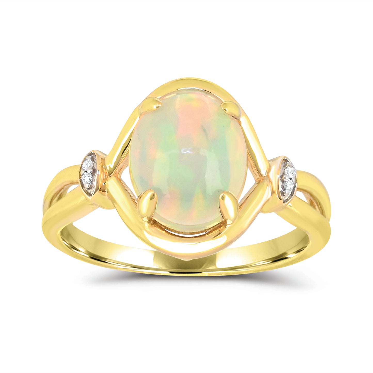 10K Yellow Gold Opal & Diamond Engagement Ring Size 7 -1.35Ct, Color-H-I, I1-I2