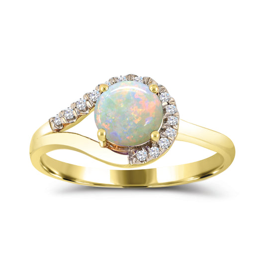 10K Gold Ethiopian Opal & Diamond Engagement Ring Size 7 -0.40Ct, H-I, I1-I2