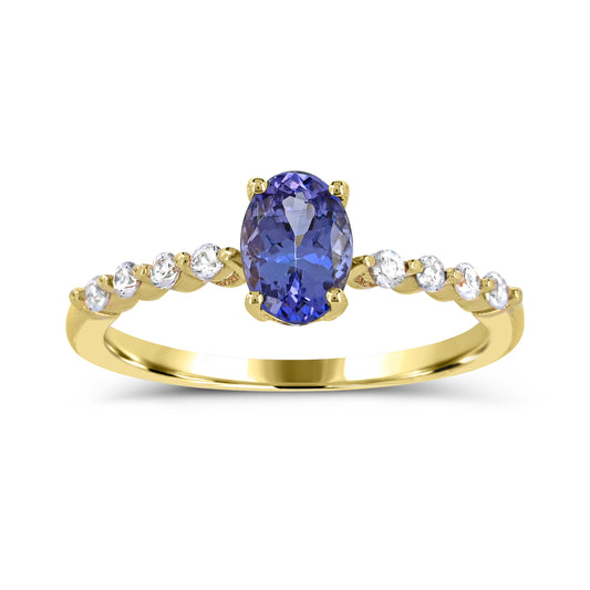 10K Gold Tanzanite & Diamond Engagement Ring Size 7 -0.65Ct, Color-G-H, SI3
