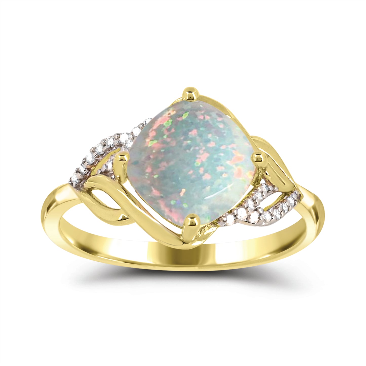 10K Yellow Gold Opal & Diamond Engagement Ring Size 7 -1.25Ct, Color-H-I, I1-I2
