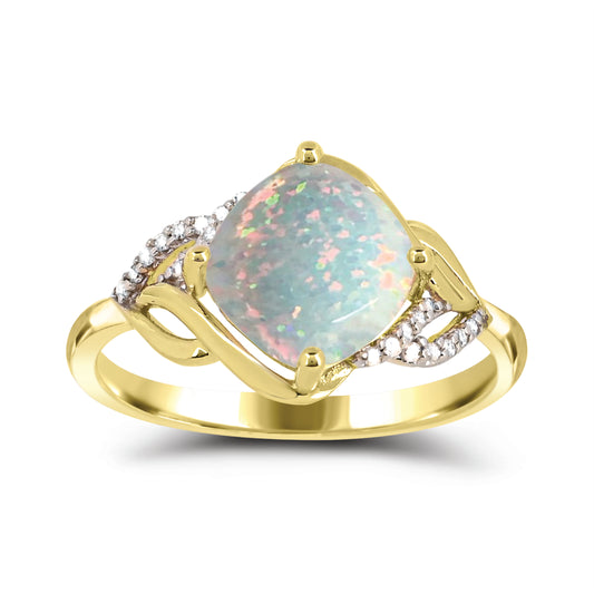 10K Yellow Gold Opal & Diamond Engagement Ring Size 7 -1.25Ct, Color-H-I, I1-I2