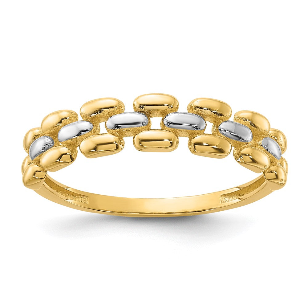 14K Yellow Gold With White Rhodium Polished Fashion Ring Size 7