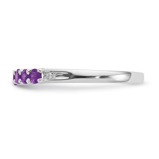 Sterling Silver Amethyst and Diamond Anniversary Ring