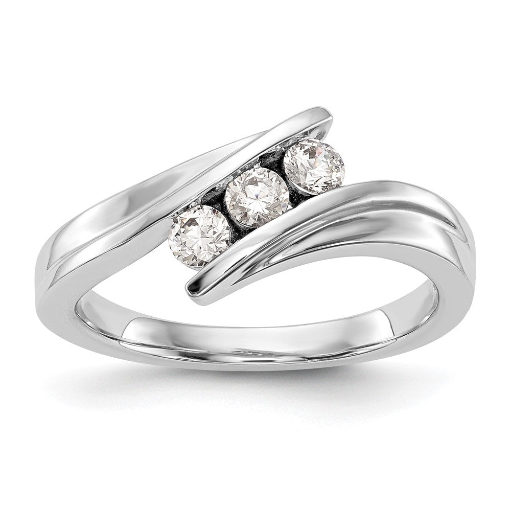 14K White Gold 3-Stone Bypass 1/3 carat Diamond Ring Size 7
