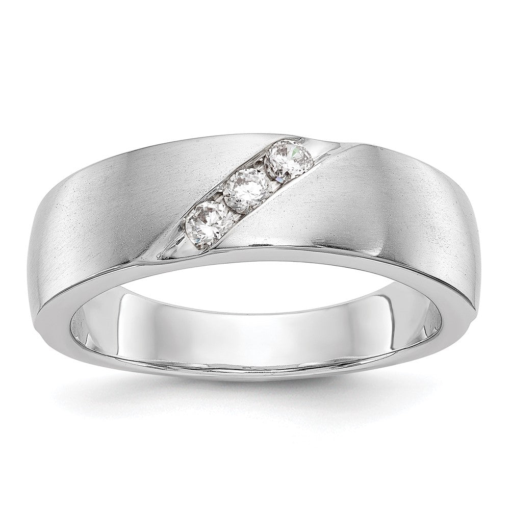 14K White Gold 3-Stone 1/5 carat Diamond Men's Band Size 10
