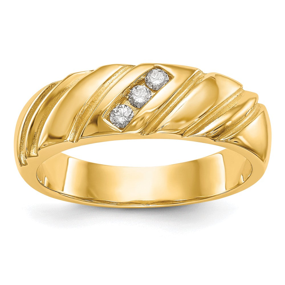 14k Yellow Gold 3-Stone 1/8 carat Diamond Men's Band Size 10