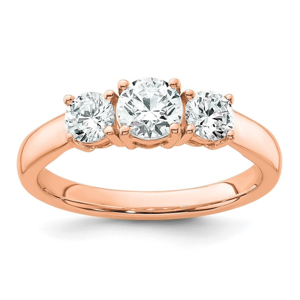 14k Rose Gold 1/2 Ct Lab Grown Diamond 3 Stone Engagement Ring VS, F