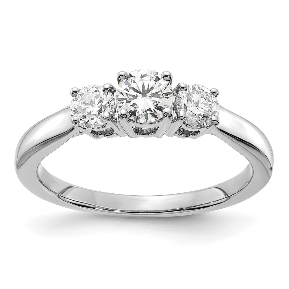 14k White Gold 3/4 carat Lab Grown Diamond Three Stone Engagement Ring for Women