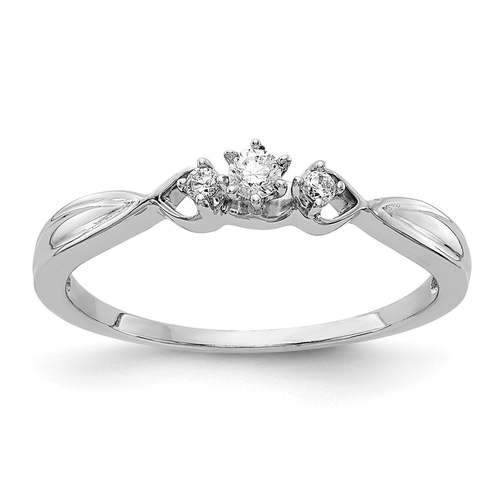 14k White Gold 3-stone 1/10 Ct Diamond Ring Size 7