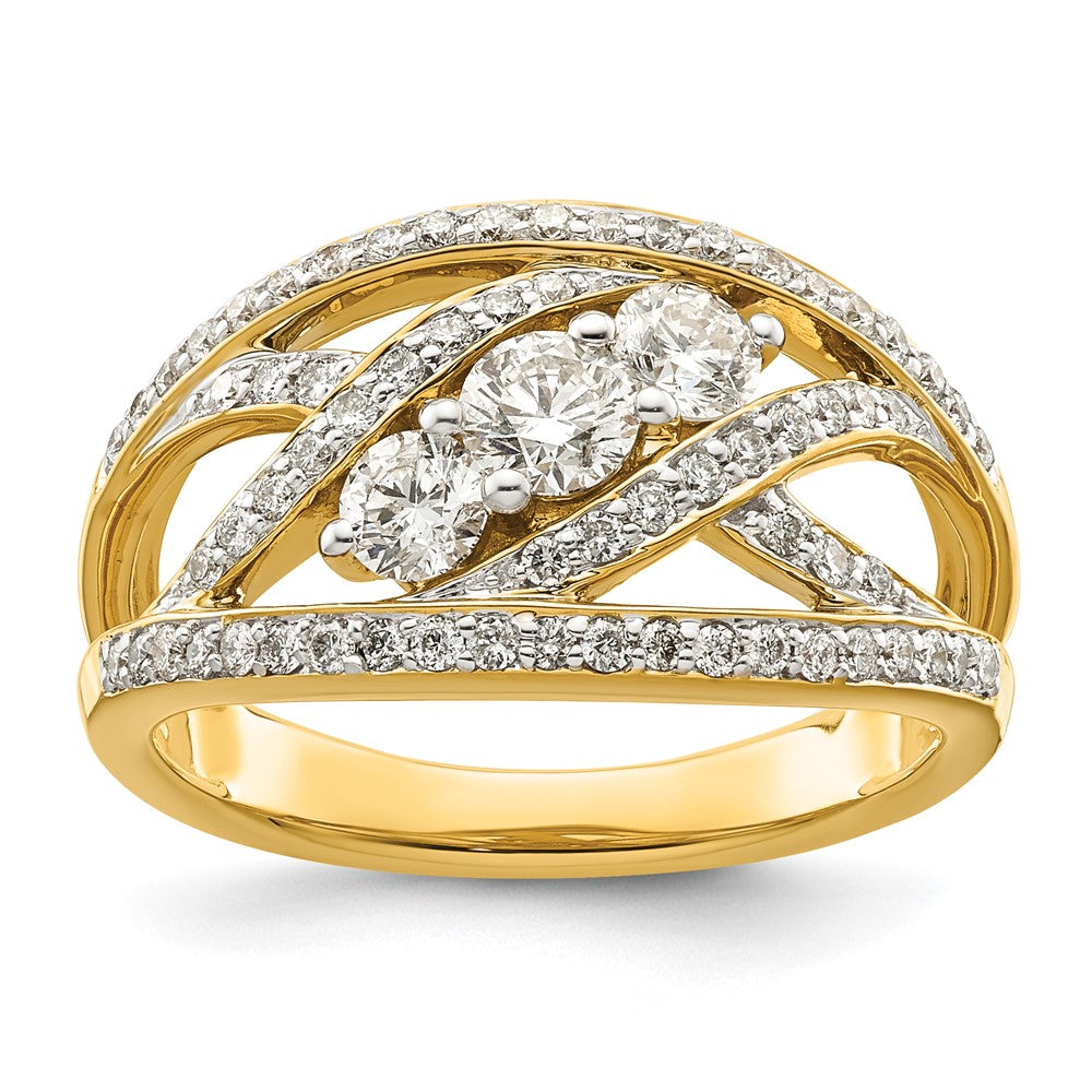 14k Yellow Gold Fancy 3-stone 1 Ct Diamond Ring Size 6.75