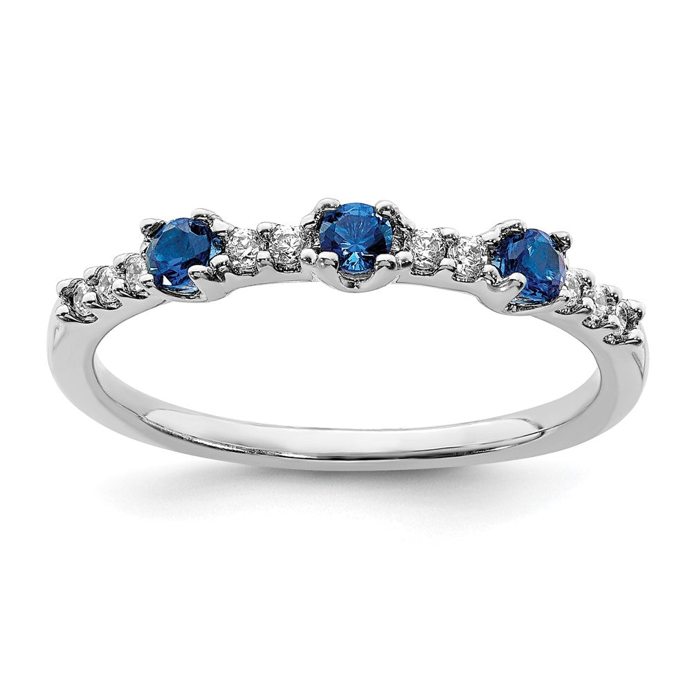 14k White Gold 1/10 Ct Natural Diamond and Gemstone 3-Stone Ring Size 7