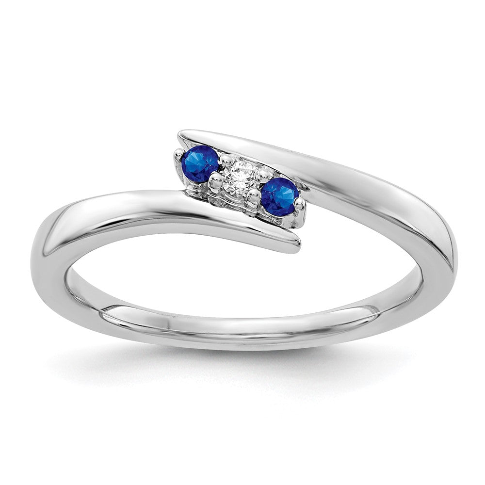 14k White Gold Diamond and Sapphire 3-stone Ring Size 6.75