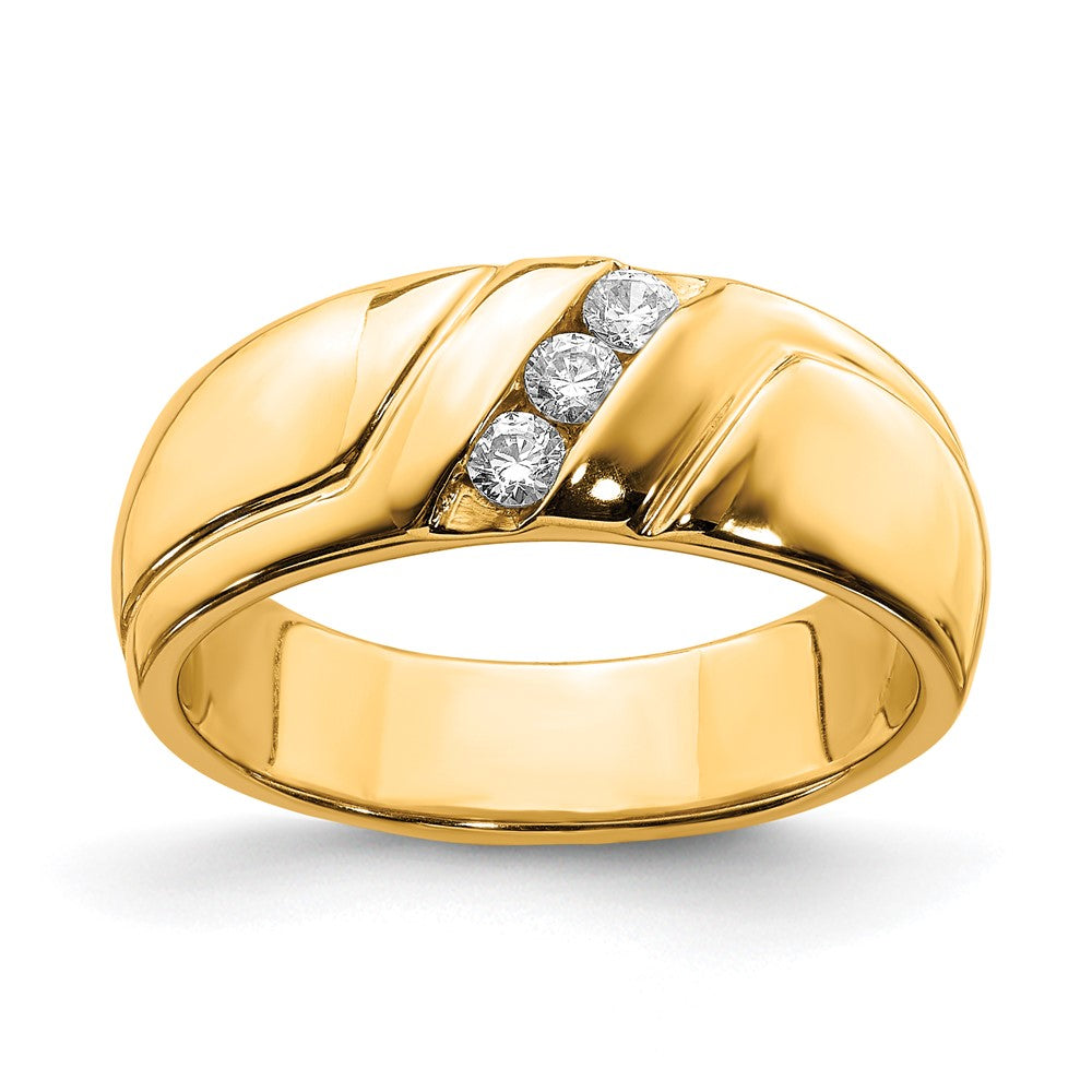 14k Yellow Gold Diamond 3-stone Mens Ring Size 10