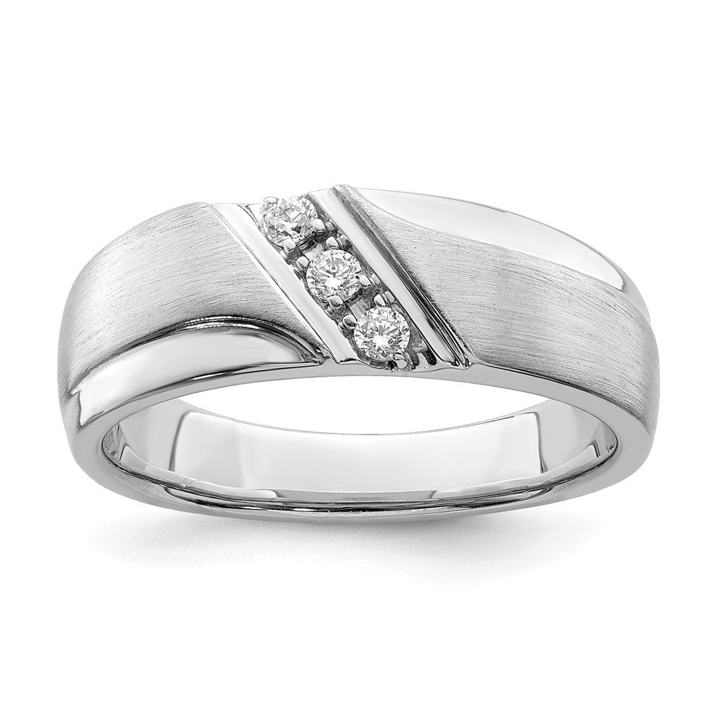 14k White Gold 3-Stone 1/8 carat Diamond Men's Band Size 10